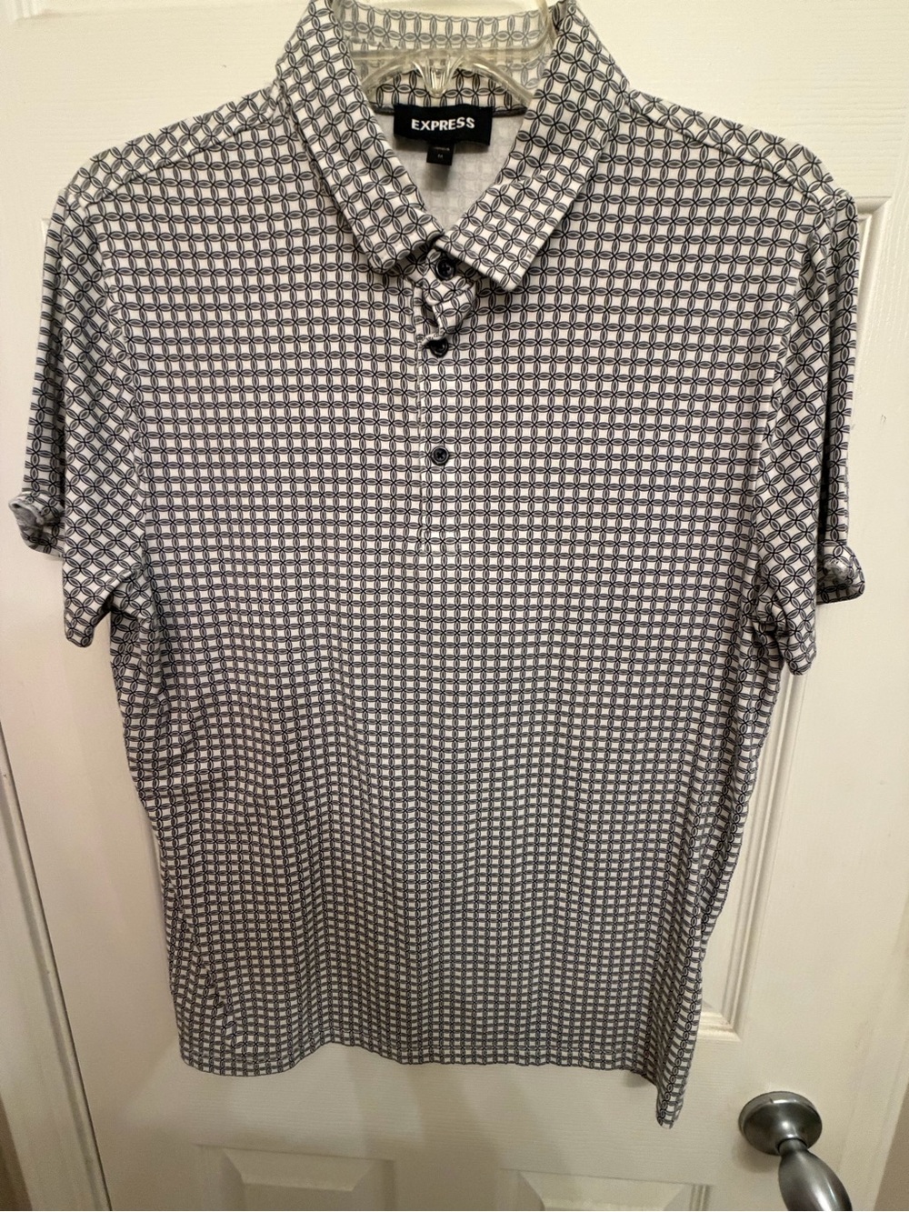 Express Men’s Black & White Geometric Polo